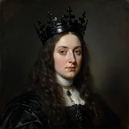 The portrait of Lady in black wax crown by George Romney, dark fantasy, witcher, very detailed oil painting, masterpiece, 8k