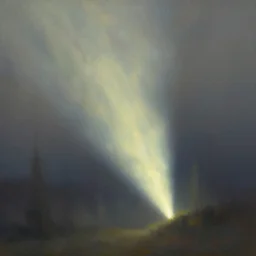 cherenkov radiation. gouache fairytale art, russian romanticism, muted palette, backlighting, depth of field, bokeh.