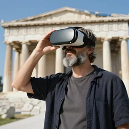 greek philosopher wearing VR
