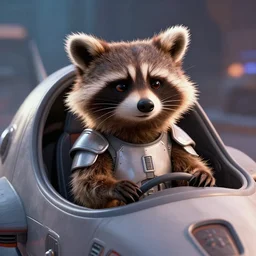 7 0 mm portrait, furry rocket the raccoon sitting in the cockpit of the millennium falcon, wearing stormtrooper armor!!, soft volumetric lighting, cinematic, ridley scott, james cameron, cinematic, rim lighting, dramatic, pixar, octane, 8 k, photorealism!!