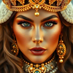 portrait of kylie jenner as empress royalty | macro head shot symmetrical face | luxurious ethereal golden hour majestic breathtaking | by artgerm, wlop, royo
