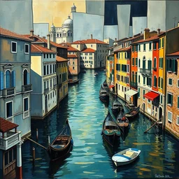 mix of venice, florence, naples with water, intense cubism style
