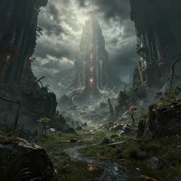 dark fantasy world, hyper realistic, sci-fi, landscape, nature