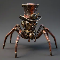 a steampunk spider wearing a top hat, 8 k, unreal engine 6, hyper detailed, highly coherent,