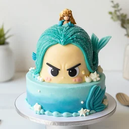 angry mermaid themed birthday cake, food photography,