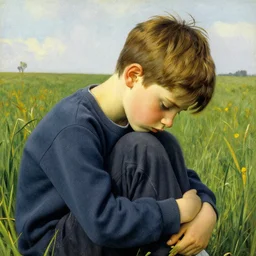A sad boy, artwork by Norman Rockwell, cinematic view, high quality