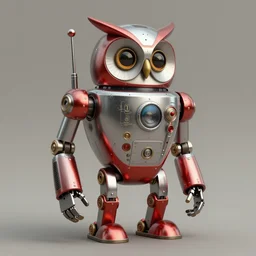 adventurer ( ( ( ( ( 1 9 5 0 s retro future robot android wise old owl android. muted colors. ) ) ) ) ) by jean baptiste monge!!!!!!!!!!!!!!!!!!!!!!!!! chrome red