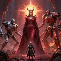 by par olofsson and wayne barlowe, visually stunning, cinematic, ultra realistic, hyper realism, 1 2 k, epic, octane render, unreal engine, vfx, maya, tiny knight of evil, swipe, wrath, mystic barrier, blood - queen lana'thel, holy nova, microbot, sunfury protector, patches the pirate