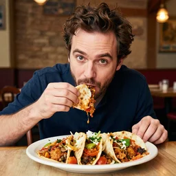 photo of tim heidecker eating a plate of fajitas