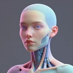 pastel, anatomical 3 d render of a cyborg woman's face and shoulders by audrey kawasaki, moebius, unreal engine, volumetric lighting