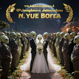 an alien wedding on planet Borra with a crowd of alien in suits , 4k photography award winning,