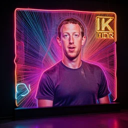Zuckerberg, generative art, neon, string art, janusz jurek, 4k HDR