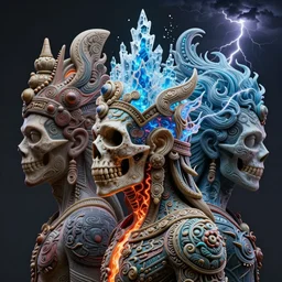 3 d ornately carved pororo with tattoos profile portrait, sigma 5 0 0 mm f / 5. beautiful intricate highly detailed quetzalcoatl skull. bioluminescent, plasma, lava, ice, water, wind, creature, thunderstorm! artwork by tooth wu and wlop and beeple and greg rutkowski, 8 k trending on artstation
