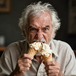 angry old man eating ice cream