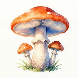 A watercolor painting by Afremov of a psychedelic orange and blue mushroom growing on the ground in the middle of a forest.