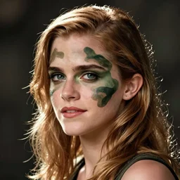 emma watson as g. i. jane, camouflage face paint