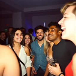 a ultra high resolution people at a party standing in front of the camera. they laugh doumbly loudly. kodak etkar 1 0 0.