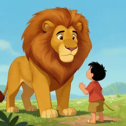 Lion looking to a kid , artwork by Aaron Blaise, disney, art station