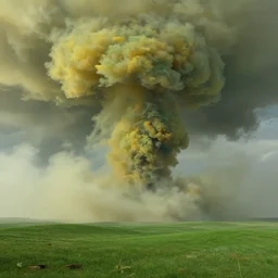 matte painting of green dessert, toxic fumes, foggy, cloudy, by marc adamus, dynamic lighting, green yellow hue's, dreadful, 8 5 mm, f 1. 8, beautiful composition