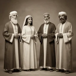 disney characters as muslim prophets, realism, photorealism, hyperdetailed, vignette, sepia, photography
