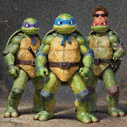 Vibrant depiction of Barefoot Ninja Turtles by Ruan Jia and Mandy Jurgens and William-Adolphe Bouguereau, Artgerm, 4k, digital art, surreal, space dandy style, highly detailed, godsend, artstation, digital painting, concept art, smooth, sharp focus, illustration by Ruan Jia and Mandy Jurgens and William-Adolphe Bouguereau