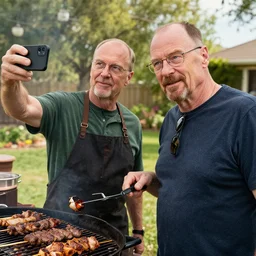 walter white and gus fring having a barbeque, selfie