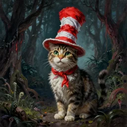 emo fantasy painting of a cat by dr seuss | horror themed | creepy