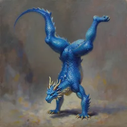 western-style, blue dragon doing a handstand, featured on artstation, oil painting very very very very very very very very beautiful