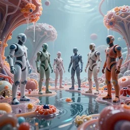 operation, diverse medical cybersuits, from the side, macro, biological, wide wide angle, vivid, fluids, elaborate, highly detailed, beautiful lighting