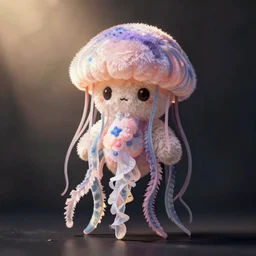 cute fumo plush of a jellyfish girl with long tendrils, vray render