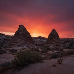alein lanscape photography by marc adamus, strange rocks, sunset, dramatic red sky, strange vegetation