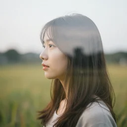 girl head and landscape double exposure photography