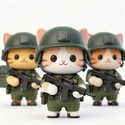 An photorealistic image of platoon of cute little anthropomorphic kittens holding rifles and wearing helmets.