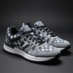 sport shoes with checkerboard pattern, product photo, studio lighting, highly detailed