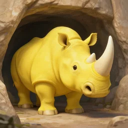 a ginormous lemon yellow rhino cod inside a cave, artstation