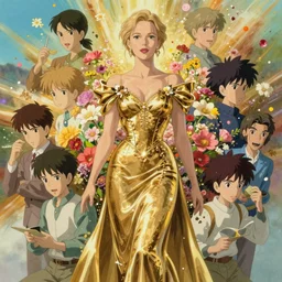 charlize theron in gold dress, flower explosion, portrait shinkai makoto studio ghibli studio key hideaki anno sakimichan stanley artgerm lau rossdraws james jean marc simonetti elegant highly detailed digital painting artstation pixiv