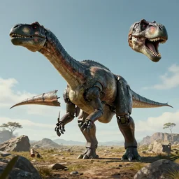 robotic battle brontosaurus, nature photography