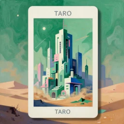 Hyperdetailed very very very very very very beautiful render of A beautiful painting of Fractal abstract painting of cyberpunk city I can't believe how detailed this is. by greg rutkowski, Trending on artstation green-white-pink-blue color scheme Taro card, cubism brutalism architecture, desert, sandstorm