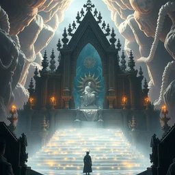 the all - beneficent settled on the throne, rossdraws art, tom bagshaw art, ferdinand knab art, heaven lighting, highly detailed, 8 k, octane render