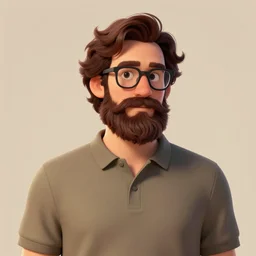 cell shaded, confident, husky, nerdy man character portrait, wearing polo shirt, earth tones, dark auburn wavy hair, full beard, glasses without frames, freckles, by don bluth, highly detailed, dynamic shadows, 4 k, wallpaper - 1 0 2 4