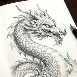 sketchbook pen dragon, magnificent, close up, details, sharp focus, elegant, highly detailed, illustration, by jordan grimmer and greg rutkowski, intricate, beautiful, trending artstation, pixiv, digital art