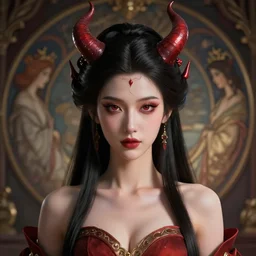 perfectly - centered portrait of demon goddess, beautiful, gorgeous, cute, amazing, highly detailed, professional digital painting, unreal engine 5, photorealism, hd quality, 8 k resolution, cinema 4 d, 3 d, cinematic, art by artgerm and greg rutkowski and alphonse mucha and loish and wlop