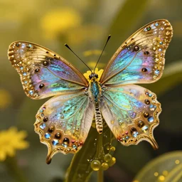 high quality macro photo rococo pearlescent butterfly! jewelled gorgeous! highly detailed elson peter cinematic yellow neon lighting high quality low angle hd 8k sharp shallow depth of field
