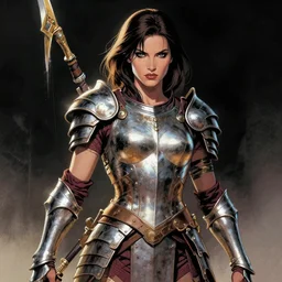 beautiful woman warrior with armor by frank miller