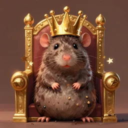 a dirty sewer rat wearing a golden crown, sitting on a throne, prize winning, trending on artstation, fantasy illustration, warm tones, digital art