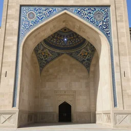 a massive brutalist archway, tesselated like the ceilings of iranian mosques, celestial lighting, 8 k - n 4
