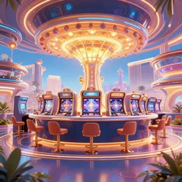 futuristic casino, crisp, artistic, artstation, luxury, las vegas, beautiful, concept art, cartoon