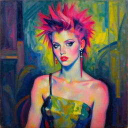 a beautiful painting punk girl neon, by andy warhol by amedeo modigliani art deco lumion render realistic oil painting