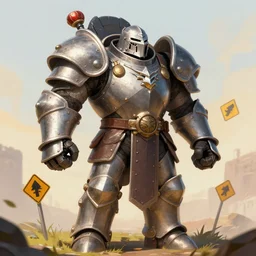 giant war champion wearing road sign armor, d & d, digital art