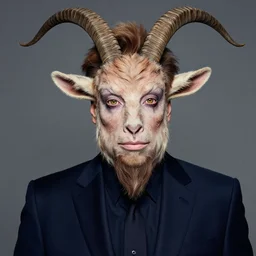 actor Conan O’Brien in Elaborate Pan Satyr Goat Man Makeup and prosthetics designed by Rick Baker, Hyperreal, photos in the style of Annie Leibovitz